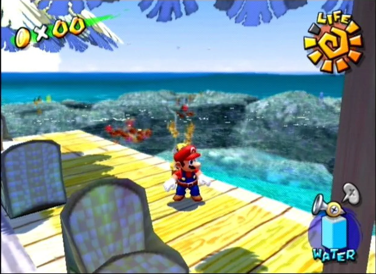 Super Mario Sunshine screenshot: stylized 3d, third-person, no outlines, soft gradient (environment)