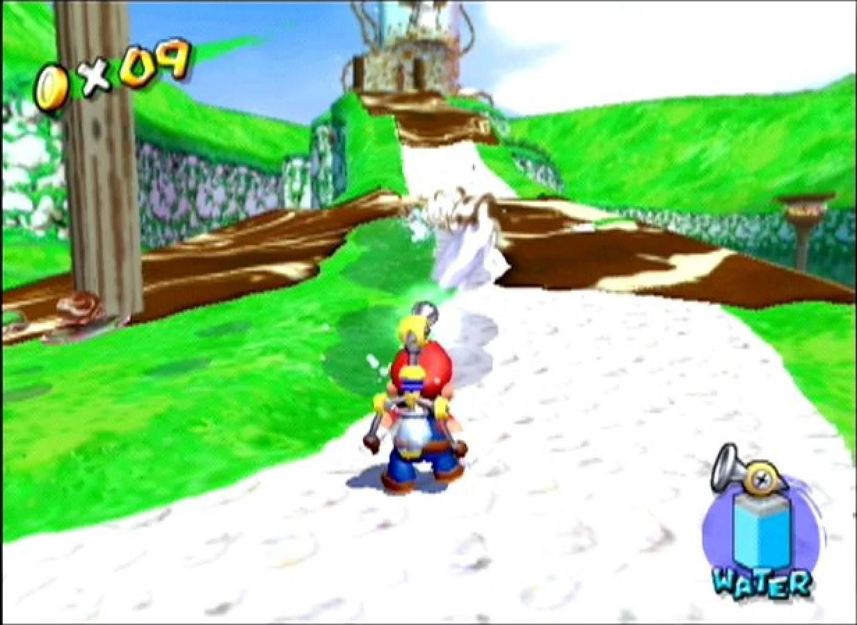 Super Mario Sunshine screenshot: stylized 3d, third-person, no outlines, soft gradient (environment)