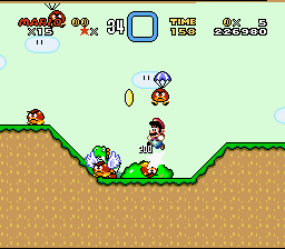 Super Mario World screenshot: pixel art, side-scrolling, three-quarter, black outlines, flat / unlit (environment, combat)