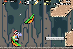 Super Mario World: Super Mario Advance 2 screenshot: pixel art, side-scrolling, three-quarter, black outlines, flat / unlit (environment, character)