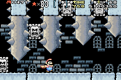 Super Mario World: Super Mario Advance 2 screenshot: pixel art, side-scrolling, three-quarter, black outlines, flat / unlit (environment, combat)