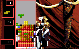 Super Tetris screenshot: pixel art, fixed camera, no outlines, dithered shading (ui / menu)