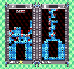 Super Tetris 2 + Bombliss screenshot: pixel art, fixed camera, colored outlines, dithered shading (ui / menu)