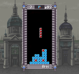 Super Tetris 2 + Bombliss screenshot: pixel art, fixed camera, colored outlines, dithered shading (ui / menu)