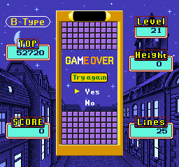 Super Tetris 2 + Bombliss screenshot: pixel art, fixed camera, colored outlines, dithered shading (ui / menu)