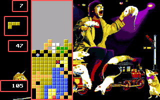 Super Tetris screenshot: pixel art, fixed camera, no outlines, dithered shading (ui / menu)