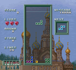 Super Tetris 3 screenshot: pixel art, fixed camera, colored outlines (ui / menu)