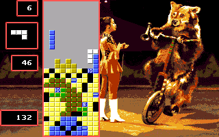 Super Tetris screenshot: pixel art, fixed camera, no outlines, dithered shading (ui / menu, character)