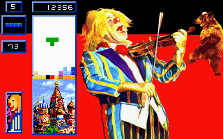 Super Tetris screenshot: pixel art, fixed camera, no outlines, dithered shading (ui / menu, character)