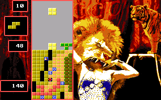 Super Tetris screenshot: pixel art, fixed camera, no outlines, dithered shading (ui / menu)