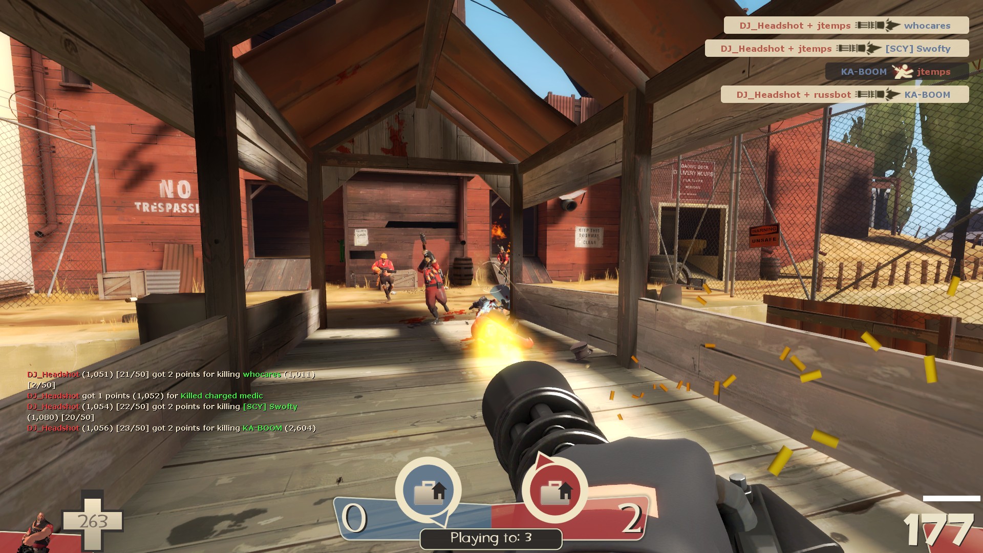 Team Fortress 2 screenshot: stylized 3d, first-person, no outlines, soft gradient (combat)