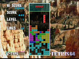 Tetris 64 screenshot: digitized / fmv, pixel art, fixed camera (ui / menu)