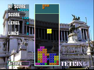 Tetris 64 screenshot: digitized / fmv, pixel art, fixed camera (ui / menu)