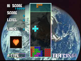 Tetris 64 screenshot: digitized / fmv, pixel art, fixed camera (ui / menu)