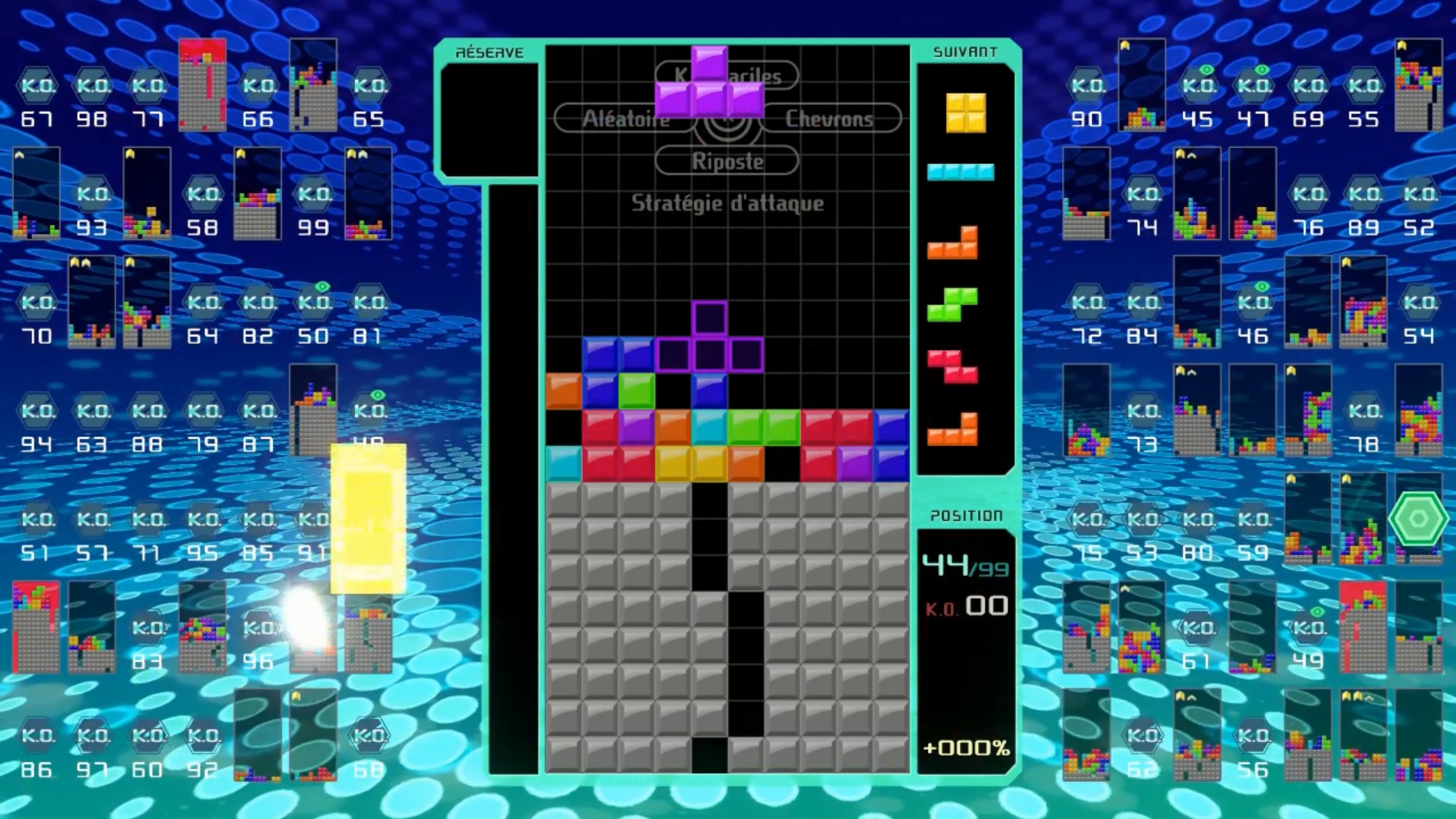 Tetris 99 screenshot: vector / flat, fixed camera, soft gradient (ui / menu)