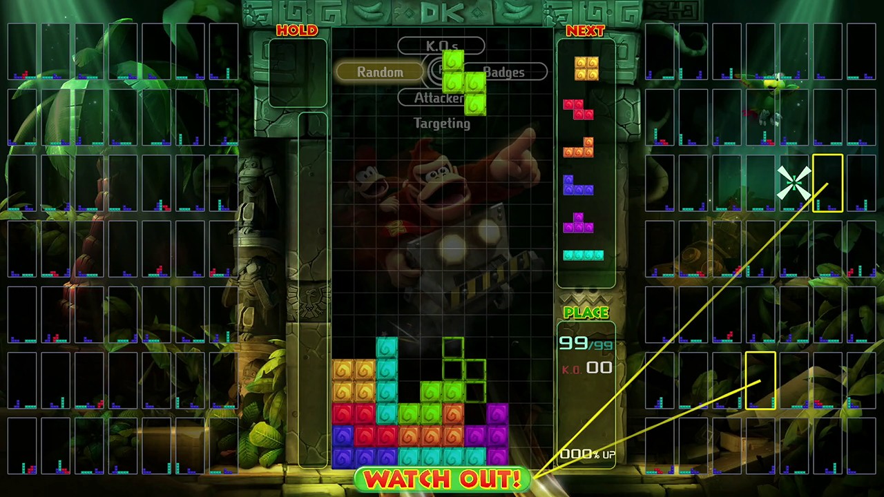 Tetris 99 screenshot: vector / flat, fixed camera, soft gradient (ui / menu)