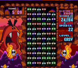 Tetris Attack screenshot: pixel art, fixed camera, black outlines, two-tone cel (ui / menu)