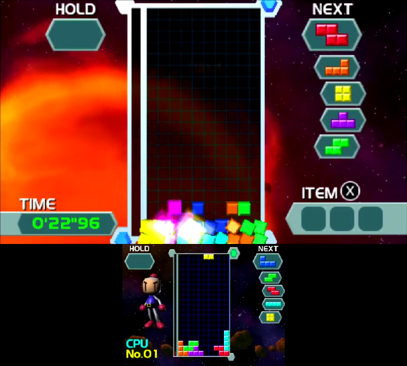 Tetris: Axis screenshot: stylized 3d, fixed camera, no outlines, soft gradient (ui / menu)