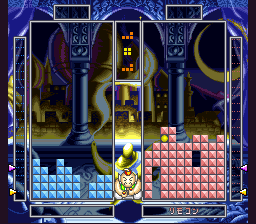 Tetris Battle Gaiden screenshot: pixel art, fixed camera, black outlines (ui / menu, environment)
