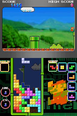 Tetris DS screenshot: pixel art, fixed camera, black outlines, flat / unlit (environment, ui / menu)