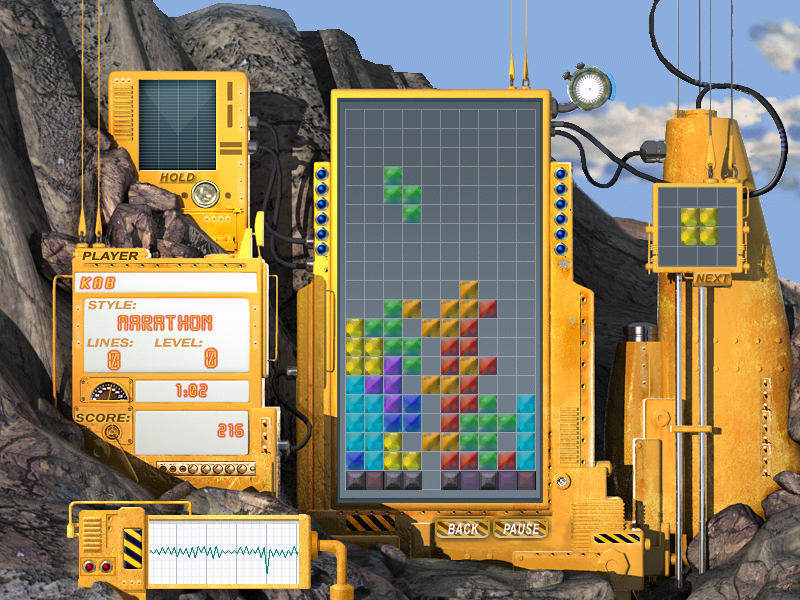 Tetris Elements screenshot: pre-rendered, fixed camera, no outlines, soft gradient (ui / menu)