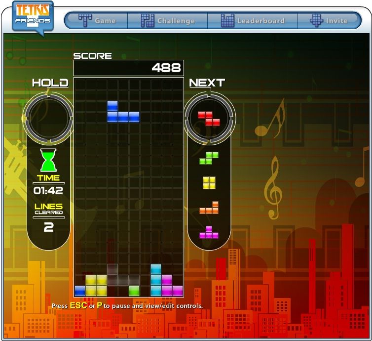 Tetris Friends screenshot: vector / flat, fixed camera, black outlines, flat / unlit (ui / menu)