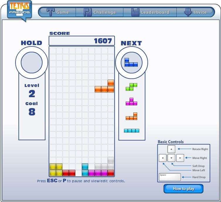 Tetris Friends screenshot: vector / flat, fixed camera, black outlines, flat / unlit (ui / menu)