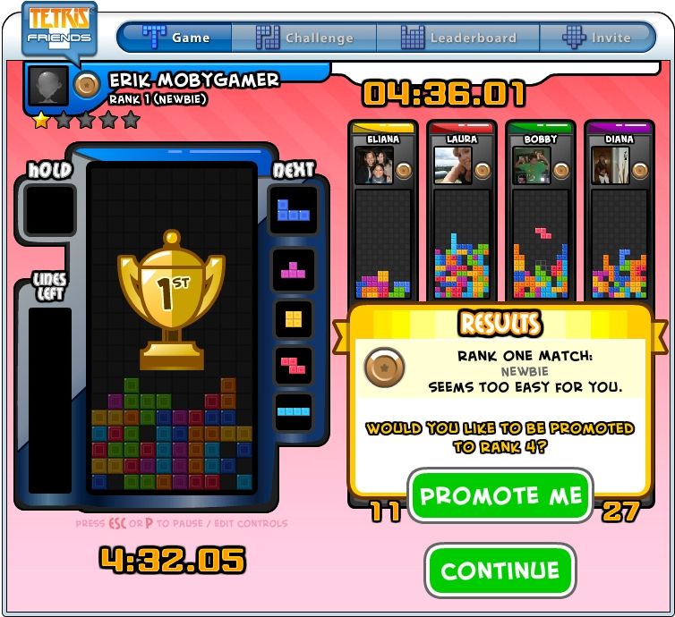 Tetris Friends screenshot: vector / flat, fixed camera, black outlines, flat / unlit (ui / menu)