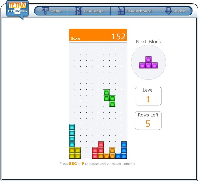 Tetris Friends screenshot: vector / flat, fixed camera, black outlines, flat / unlit (ui / menu)