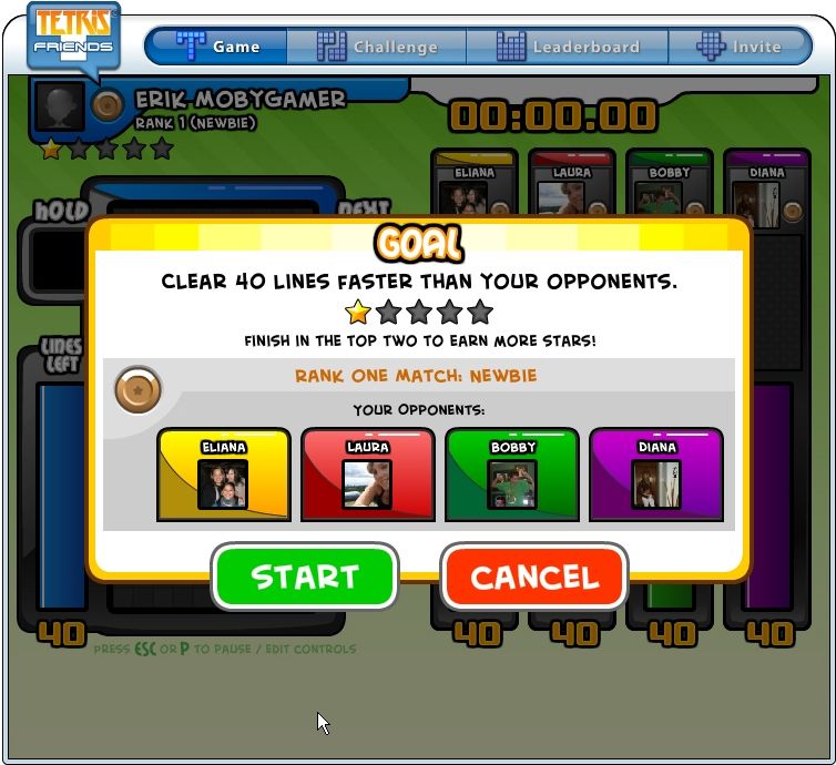 Tetris Friends screenshot: vector / flat, fixed camera, black outlines, flat / unlit (ui / menu)