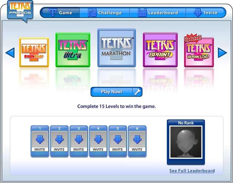 Tetris Friends screenshot: vector / flat, fixed camera, black outlines, flat / unlit (ui / menu)