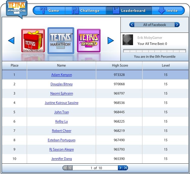 Tetris Friends screenshot: vector / flat, fixed camera, black outlines, flat / unlit (ui / menu)