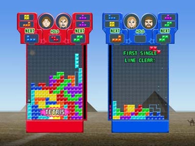 Tetris Party screenshot: vector / flat, stylized 3d, fixed camera, soft gradient (ui / menu)