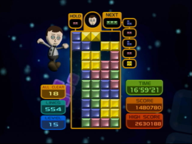 Tetris Party screenshot: vector / flat, stylized 3d, fixed camera, soft gradient (ui / menu)