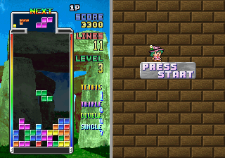 Tetris Plus screenshot: pixel art, fixed camera, black outlines (ui / menu)