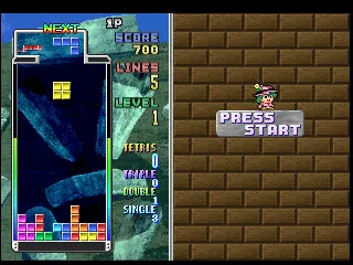Tetris Plus screenshot: pixel art, fixed camera, black outlines (ui / menu)