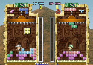 Tetris Plus screenshot: pixel art, fixed camera, black outlines (environment, ui / menu)