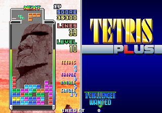 Tetris Plus screenshot: pixel art, fixed camera, black outlines (ui / menu)