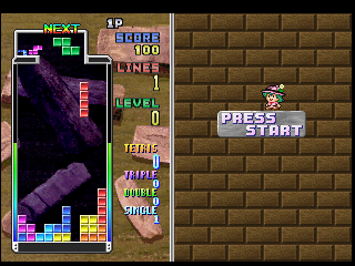 Tetris Plus screenshot: pixel art, fixed camera, black outlines (ui / menu)