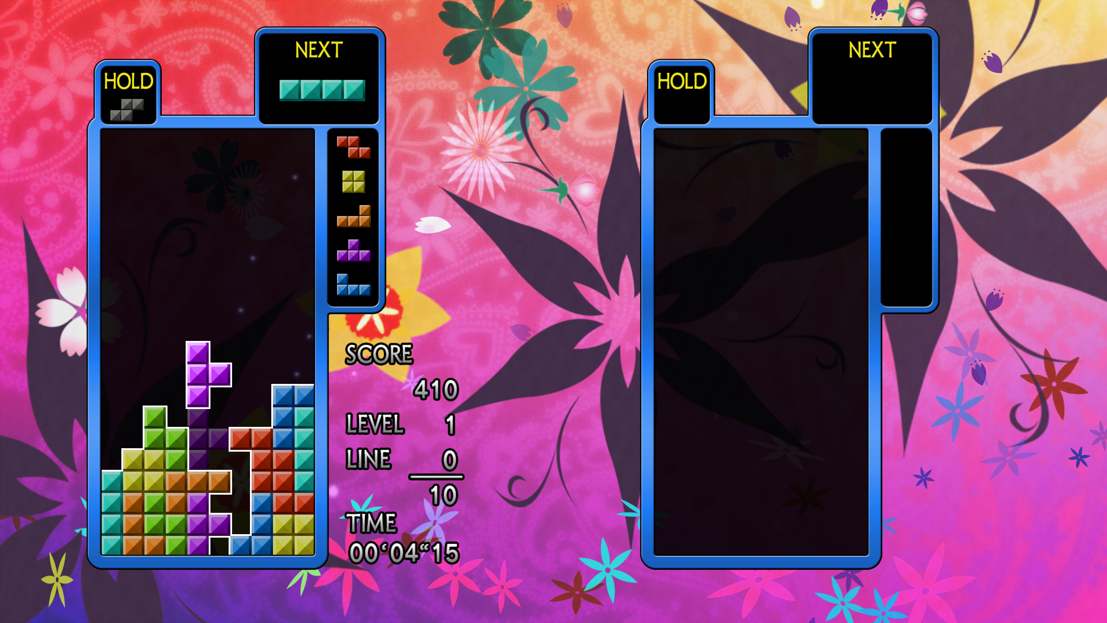 Tetris The Grand Master 4 -Absolute Eye- screenshot: vector / flat, hand-drawn, fixed camera, flat / unlit (ui / menu)