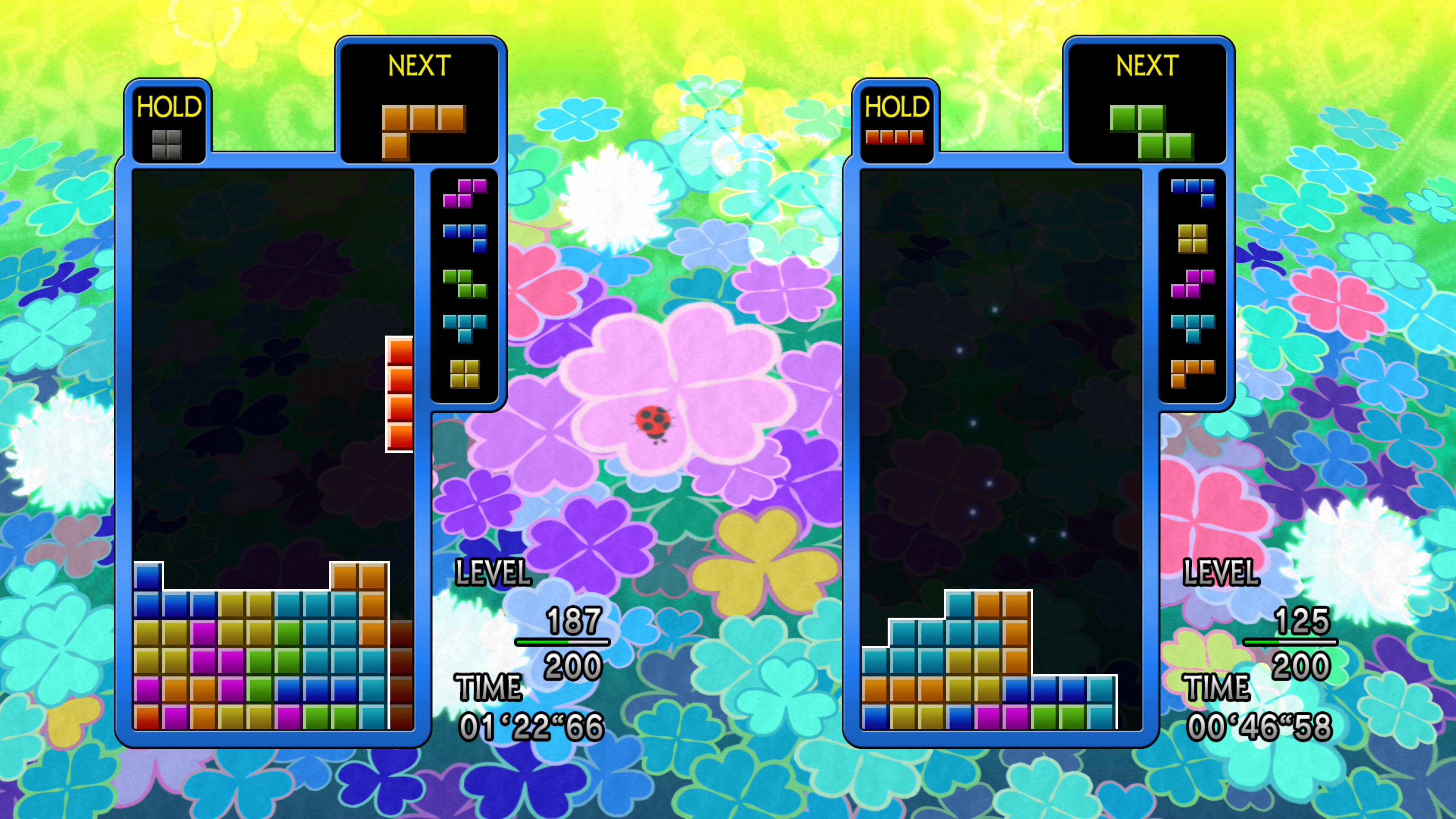 Tetris The Grand Master 4 -Absolute Eye- screenshot: vector / flat, hand-drawn, fixed camera, flat / unlit (ui / menu)