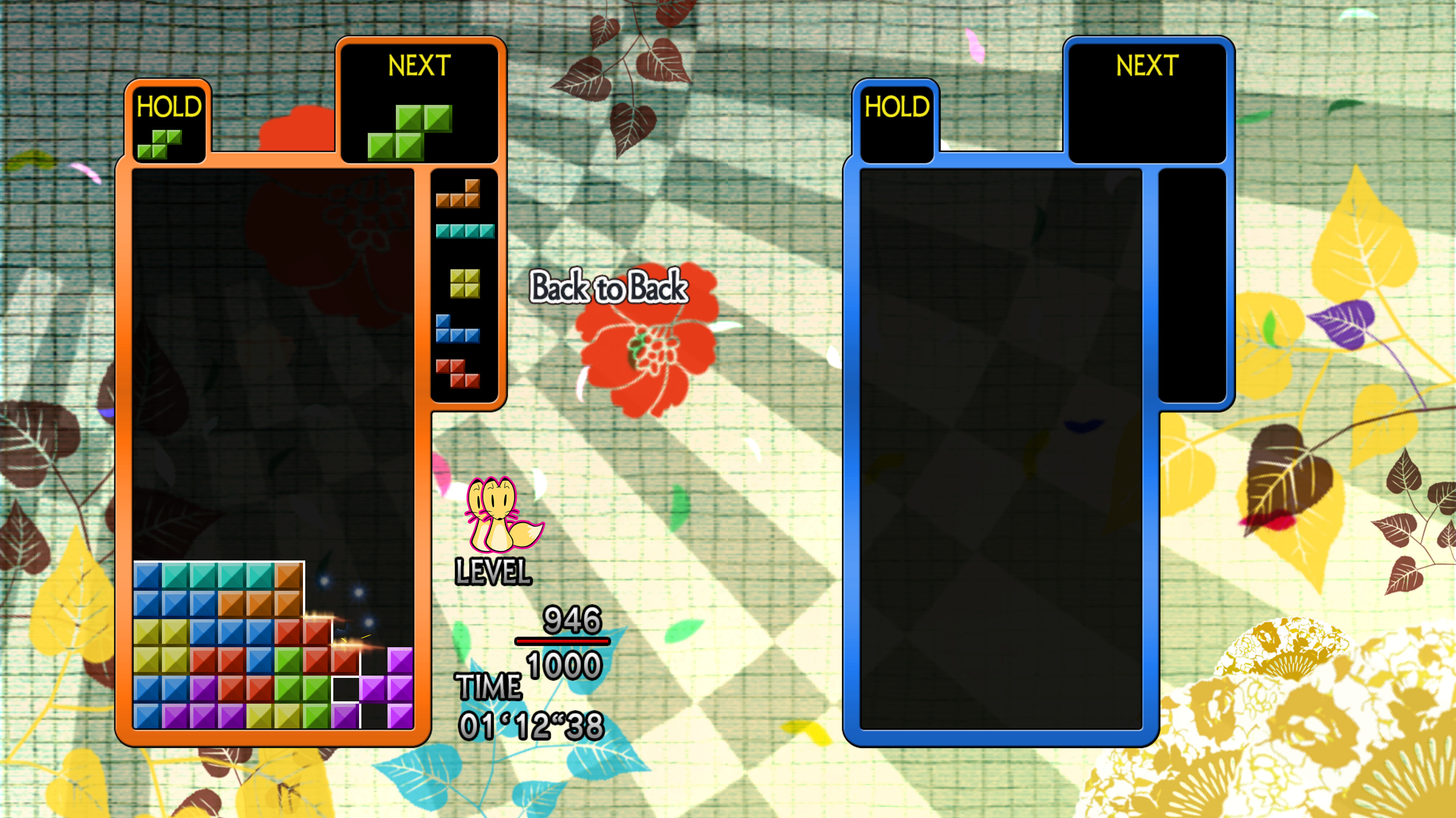 Tetris The Grand Master 4 -Absolute Eye- screenshot: vector / flat, hand-drawn, fixed camera, flat / unlit (ui / menu)