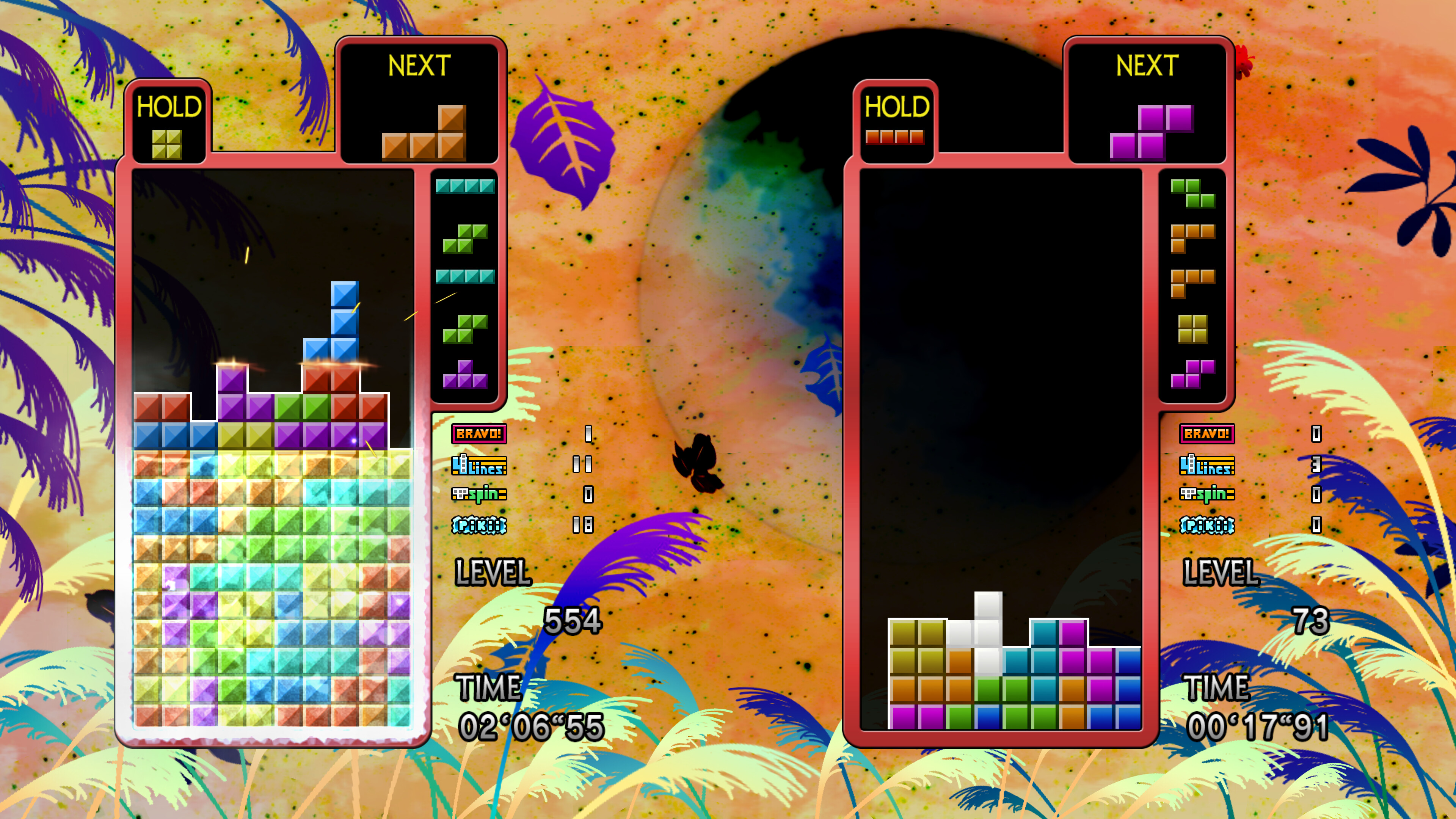 Tetris The Grand Master 4 -Absolute Eye- screenshot: vector / flat, hand-drawn, fixed camera, flat / unlit (ui / menu)