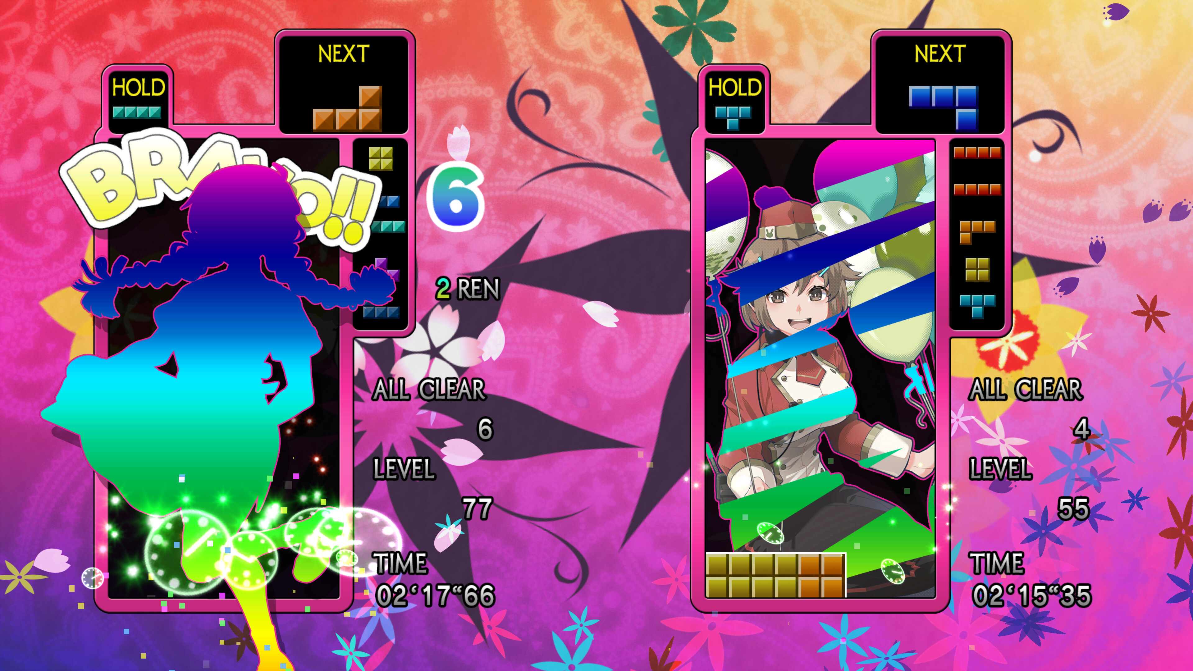 Tetris The Grand Master 4 -Absolute Eye- screenshot: vector / flat, hand-drawn, fixed camera, flat / unlit (character, ui / menu)