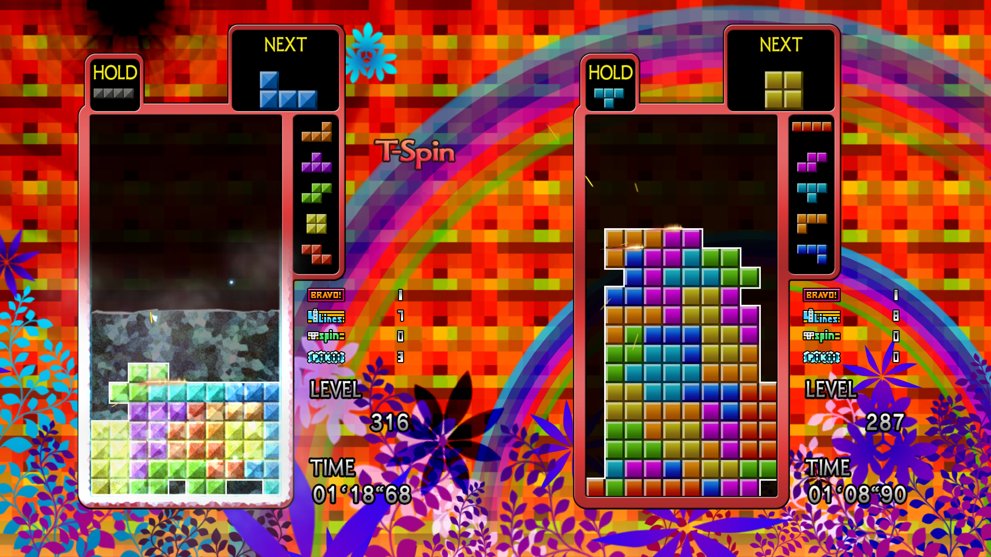 Tetris The Grand Master 4 -Absolute Eye- screenshot: vector / flat, hand-drawn, fixed camera, flat / unlit (ui / menu)