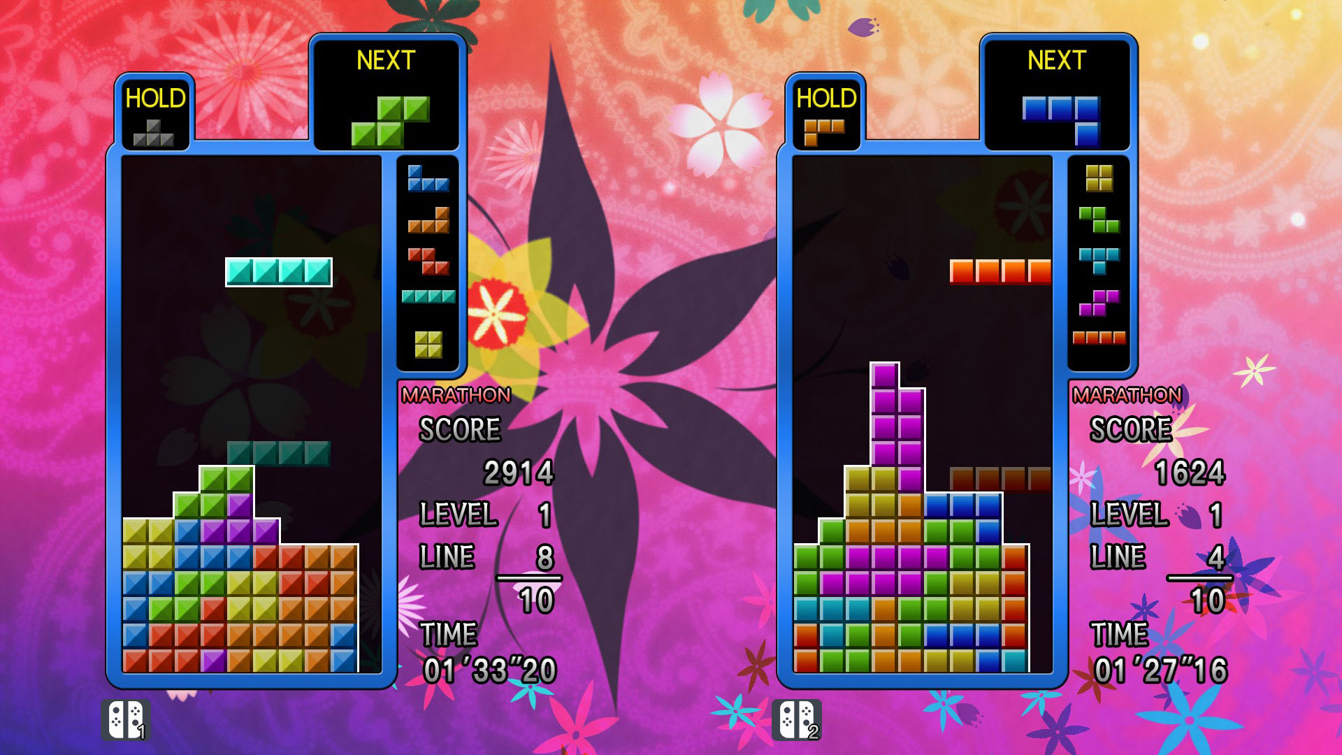 Tetris The Grand Master 4 -Absolute Eye- screenshot: vector / flat, hand-drawn, fixed camera, flat / unlit (ui / menu)