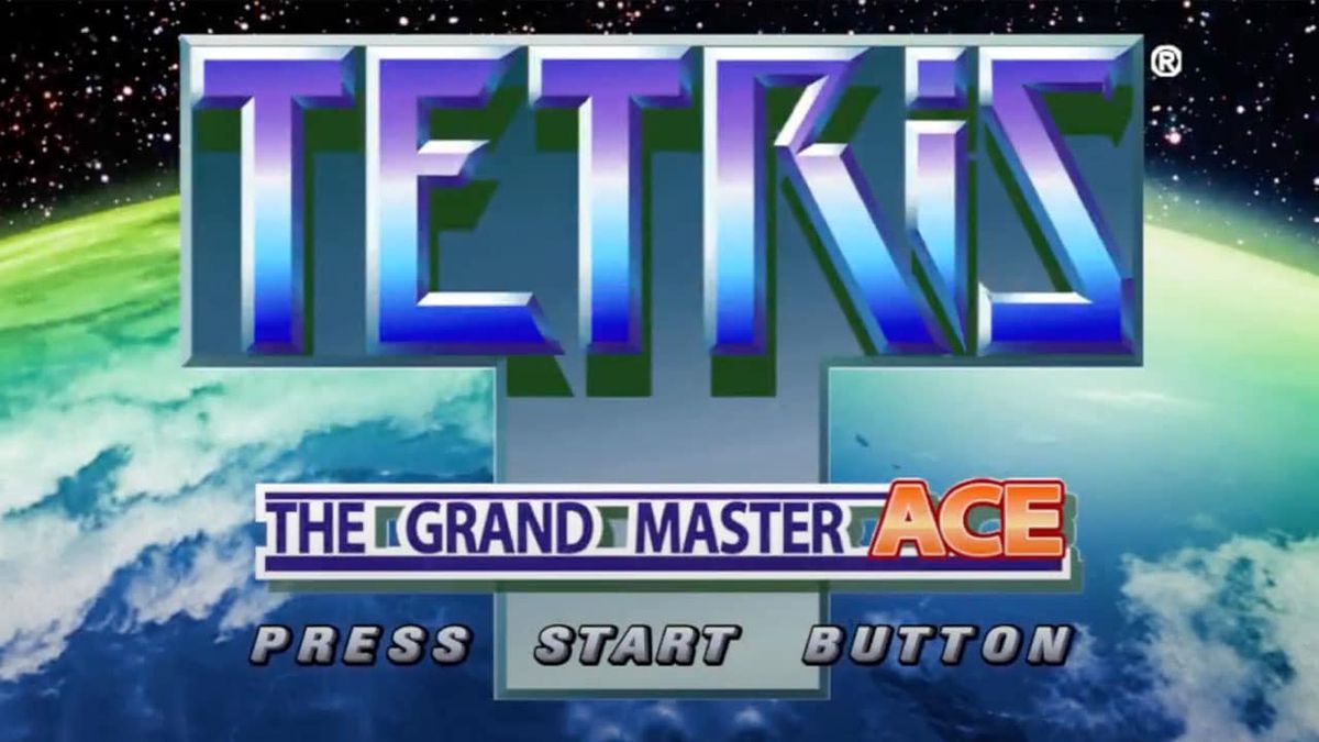 Tetris: The Grand Master ACE screenshot: vector / flat, fixed camera, no outlines, soft gradient (ui / menu)