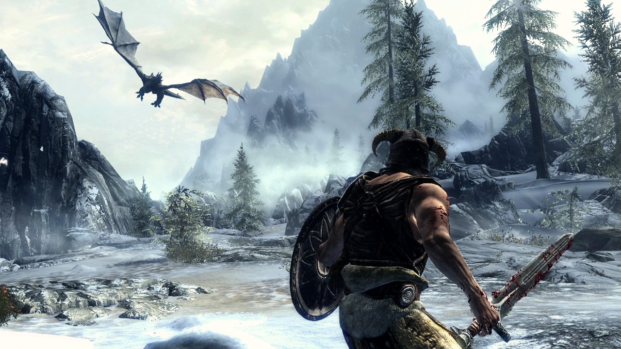 The Elder Scrolls V: Skyrim screenshot: realistic, first-person, third-person, no outlines, realistic lighting (environment, character, combat)