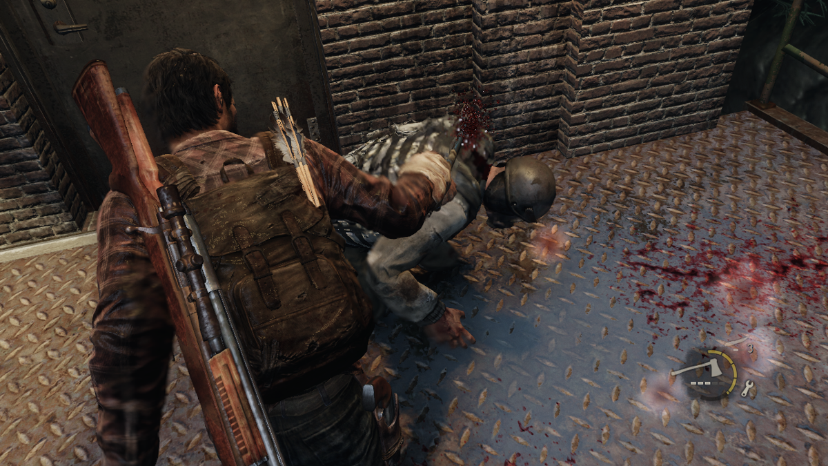 The Last of Us screenshot: realistic, third-person, no outlines, realistic lighting (environment, character, combat)