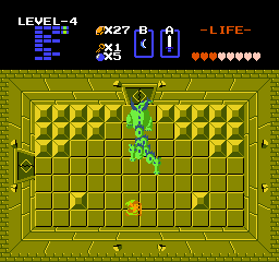 The Legend of Zelda screenshot: pixel art, three-quarter, black outlines, flat / unlit (environment, combat)